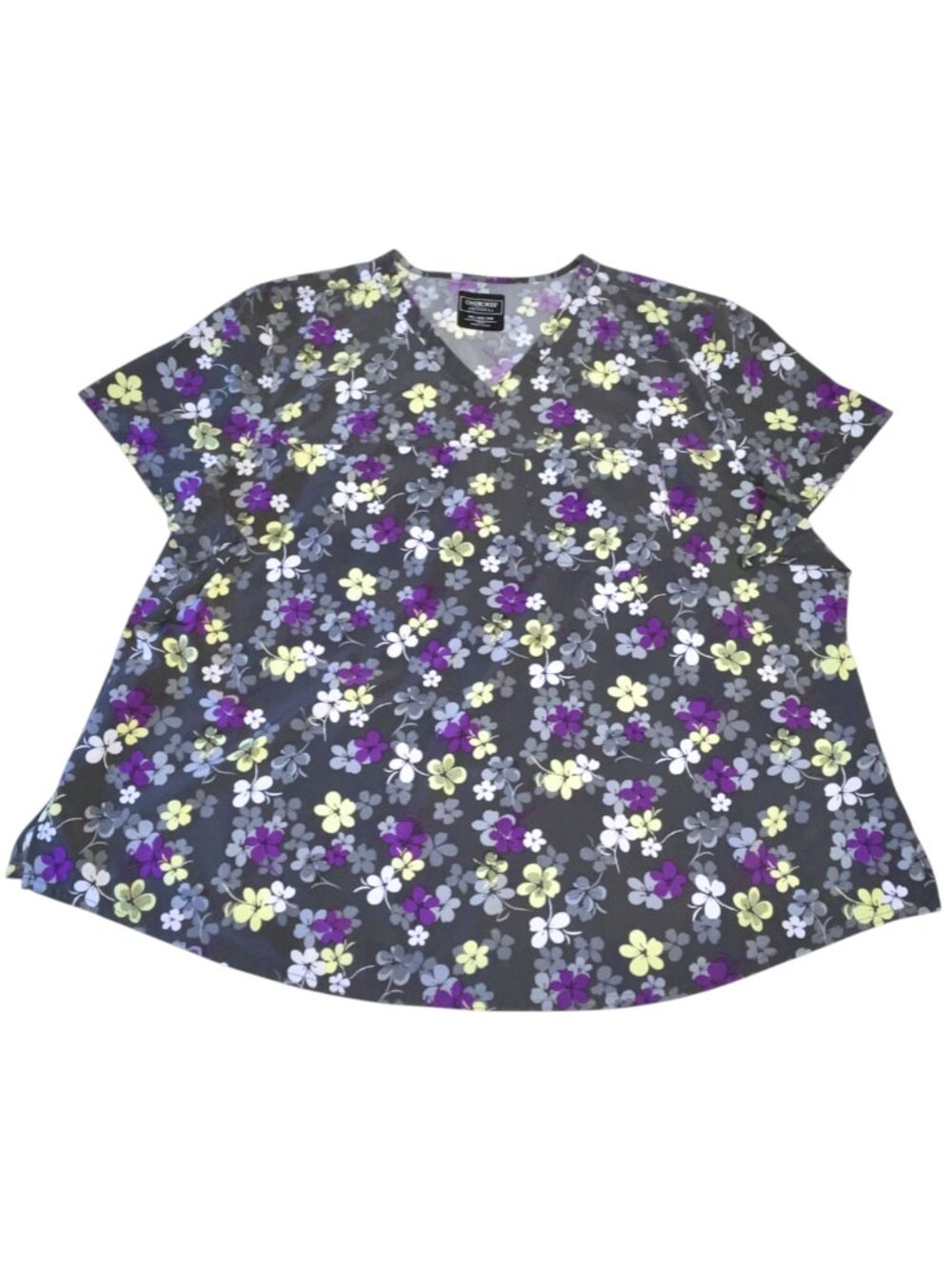 Cherokee Women's Plus Sz 4XL Scrub Top Gray Purple Floral Flower Nurse Vet Tech